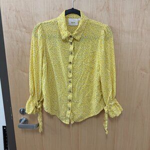 Maeve by Anthropologie Yellow Abstract Blouse Womens Size 10